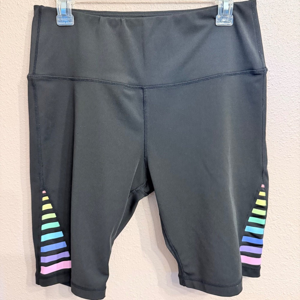 Leg3nd Womens Black Rainbow Stripe High Waisted Biker Shorts Size Large Workout